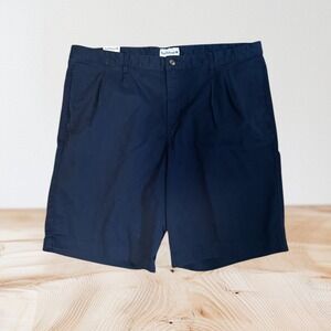 Saddlebred Mens Pleated 38W Harbor Navy Comfort Flex Shorts 9 Inch Inseam NWT